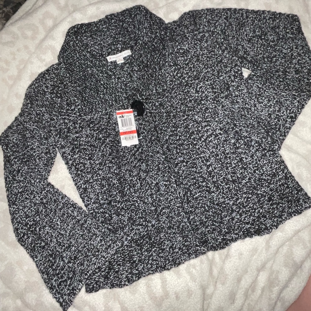 Petite small sweater cardigan black and white brand new from Macy’s
